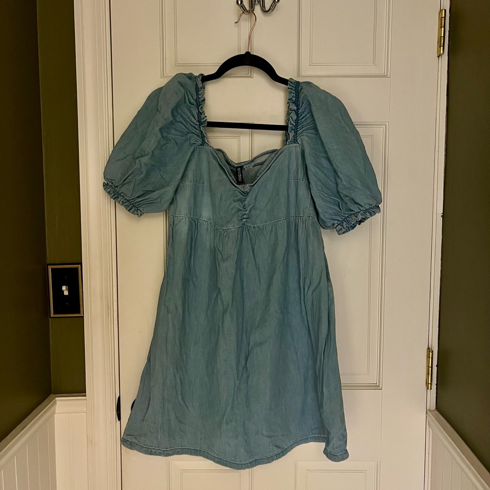 H&M Light Denim Square Neck Mini Dress